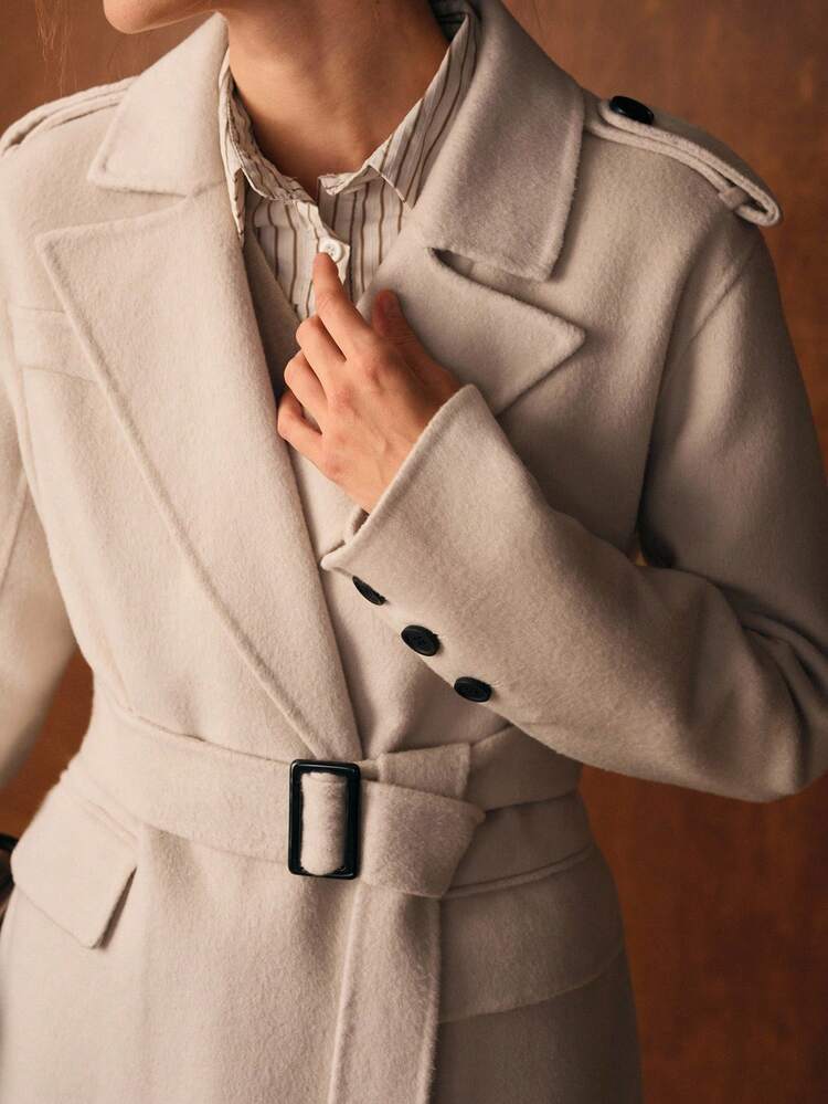 WOOL BELTED SPLIT OVERCOAT FOR AUTUMN & WINTER