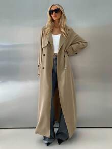 Aloruh Women's Casual Double-Breasted Belted Trench Coat, Autumn,Women Fall Jackets, - Coffee Brown - View 5