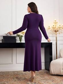 Modelyn Plus Size Elegant Solid Color Rhinestone Decor Fitted Dress,Elegant Dresses For Women