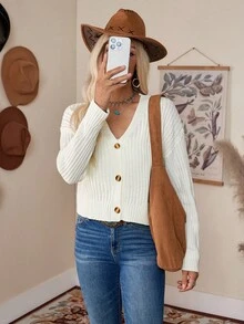 LanaWest Cárdigan de hombros caídos de punto acanalado - Albaricoque - Ver 4