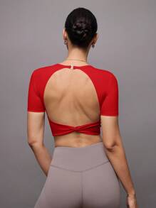 Activina Top abierto de espalda rojo para mujer para yoga y pilates - Rojo - Ver 7