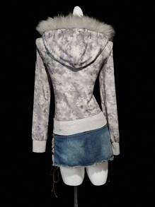 SHEIN ICON Women's Vintage Camouflage Fuzzy Long Sleeve Regular Jacket Women Zip-Up Hoodie In Fall/Winter