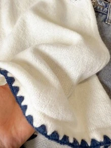 SHEIN Frenchy 女式休闲优雅撞色边饰无袖针织上衣 - 米色 - 查看 5