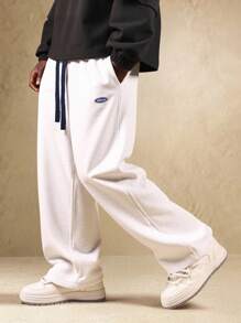 SUMWON 时尚阔腿运动裤 经典滑板裤设计 抽绳宽松版型 舒适冬春休闲街头风 纯色 - 灰色 - 查看 1