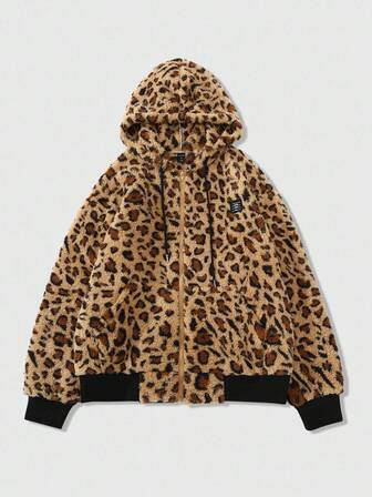 Street Life sweat-shirt à capuche décontracté imprimé léopard unisexe, style de rue américain, convient pour l'automne/l'hiver