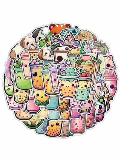 50 PIEZAS Pegatinas de vinilo impermeables y lindos dibujos animados de té de boba, pegatinas divertidas para portátil, parachoques, monopatín, botella de agua, computadora, teléfono, accesorios, regalo kawaii para amantes del té de boba, adolescentes, estudiantes, uso diario, decoración