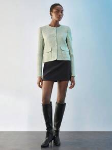 Maija 女士绿色粗花呢衬衫领短款宽松都市时尚休闲夹克 - 綠色 - 查看 3