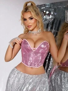 1pc Women's Sequin Decor Bandeau Shapewear Top