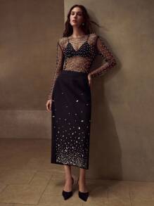 MOTF PREMIUM RHINESTONE SPLIT SKIRT - Black - View 6