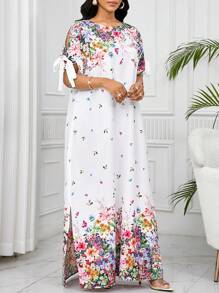 SHEIN Lady Vestido de mujer elegante de vacaciones con estampados florales y telas texturizadas, vestido suelto y holgado con mangas cortas para vacaciones, ducha nupcial, vestido largo y delgado con mangas con cordones para primavera, verano y otoño, vacaciones, atuendos de playa, vestidos de cumpleaños para mujer, vestidos elegantes para mujer, ropa occidental para mujer, atuendo de concierto de country, atuendos de cumpleaños para mujer, vestido de vacaciones, atuendo de concierto para mujer, vestido floral para mujer, ropa bohemia para mujer, atuendos de brunch para mujer, atuendos de vacaciones en la playa, vestido de fiesta de té, vestido de hada europeo de verano - Multicolor - Ver 1