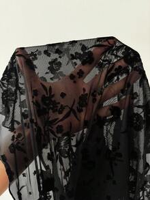 Aloruh Camiseta transparente de malla con estampado floral para mujer