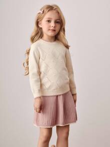 PrepCrw Suéter de manga comprida com gola redonda estilo universitário para meninas e minissaia de malha, roupa casual - Multicolorido - Ver 5