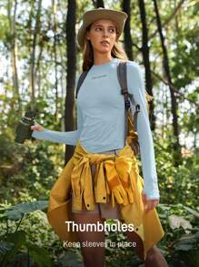 In My Nature Tee-shirt à manches longues pour femmes, coupe slim, haute élasticité, couleur unie, pour randonnée et activités de plein air. Chemises de randonnée à manches longues pour femmes, protection solaire, hauts de sport pour femmes - Bleu azur - Voir 3