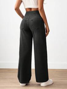 SHEIN PETITE Damen Lässig Gewaschen Hohe Taille Gerade Bein Jeans