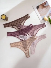 PetitDoll 5件套性感心形提花网眼女士丁字裤套装 - 彩色 - 查看 3