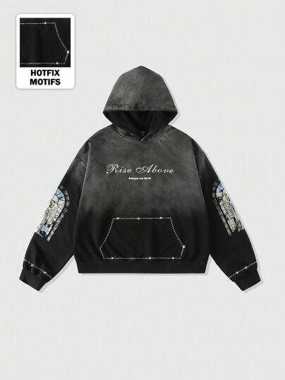 Street Life sweat-shirt à capuche pour hommes avec imprimé diamant scintillant et lavé, style court ample