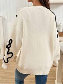 SHEIN 秋冬女装冬季毛衣孕妇休闲碎花图案开衫秋冬 - 杏色 - 查看 2