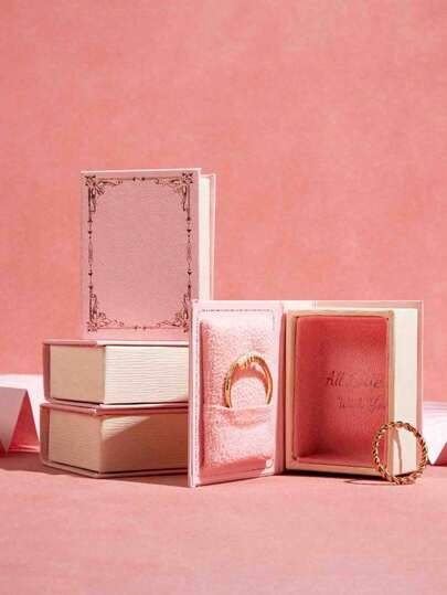 1pc/2pc Miniature Book Shaped Ring Box, Cute Couple Jewelry Gift Box For Proposal, Wedding, Valentine's Day, Travel, Home And Office, Portable Jewelry Storage Case Back To School