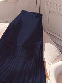 GlowEve 女士优雅褶饰不对称下摆浪漫半身裙 - 藏蓝色 - 查看 5