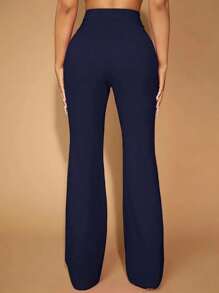 SHEIN LUNE Plus Size High Waisted Straight Pants Fall Cloth For Women - Navy Blue - View 2