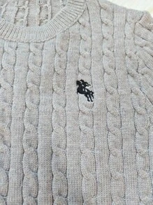 INAWLY Slim Fit Vintage Embroidered Cable Knit Short Sleeve Cropped T-Shirt - Grey - View 6