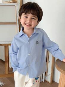 Hapijoa 秋季幼儿男童宽松休闲卡通刺绣衬衫 - 藍色 - 查看 3