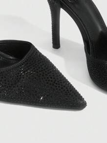 CUCCOO SZL Women's Pointed Toe High Heel Rhinestone Embellished Ankle Strap Pumps, Sexy Party Dress Shoes For Christmas Spring Shoes - Black - View 12
