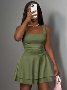 Slaydiva Vestido mini blanco puro sin mangas con volantes, nuevo para primavera/verano 2025, casual, de vacaciones, romántico, básico, de calle, diario, sexy, elegante, para ir a trabajar, fiesta, discoteca, talla grande para mujer