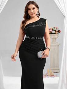 Coutiva Vestido de noche formal de talla grande (muy adornado) - Negro - Ver 8