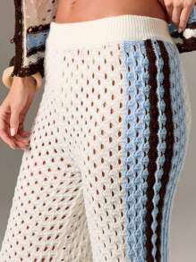 AiiRZ Crochet Wide Leg Pants Resort Beach Vacation Boho Summer Pool Cover Up Lounge Pants Crochet Palazzo Swimwear Cover Up Bottoms - Multicolor - View 4