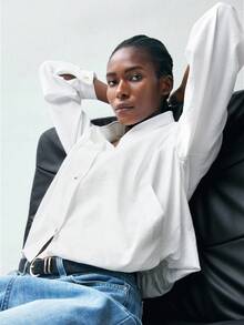 Maija Jaqueta branca fina e solta com gola alta e bainha franzida, confortável, urbana, elegante e versátil, roupa feminina de ano novo para outono/inverno