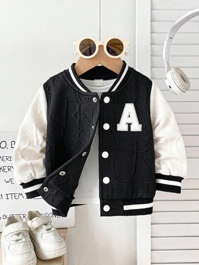 SHEIN 6M-3T Baby Boy Casual Jacket With Colorblock, Single-Breasted Pockets, Metal Buttons, Corduroy Shirt Style, Suitable For Spring, Summer, Autumn, School, Leisure, Vacation, Sports, Children Clothing, Infant Outerwear Baby Boy Varsity Jacket Baby Boy Bomber Jacket Fall Winter