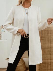 EMERY ROSE Veste longue décontractée à manches longues et fermeture éclair pour femmes, cardigan long blanc, cardigan long, cardigan duster, veste blanche pour femmes, cardigan, vêtements d'hiver pour femmes, veste d'hiver, manteau d'hiver, manteau d'hiver pour femmes, vêtements d'automne pour femmes