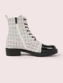 CUCCOO DOLLMOD Casual Versatile Minimalist Lace-Up Fashion Women Ankle Boots - Black and White - View 9