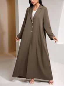 Veilorie Women's Casual Solid Color Lapel NeckSingle-Breasted Abaya, Modest Clothes Dubai Abaya Open Abaya Abaya With Blazer