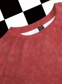 Studio Chunk Red, Distressed, Cross, Metal Chain, Ombre Flame, Halloween, Dark, Streetwear, Y2K, Casual Women's Loose Fit Crew Neck Long Sleeve T-Shirt, Suitable For Autumn/Winter, Party, Club, Daily Wear - Red - View 3