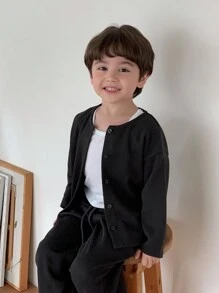 Hapijoa 2 件套男童休闲宽松字母印花夹克和直筒运动裤套装，秋季 - 灰色 - 查看 2