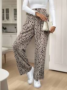 SHEIN Frenchy Women's  Fall  Vacation Casual All-Over Print Straight Leg Pants - Multicolor - View 1