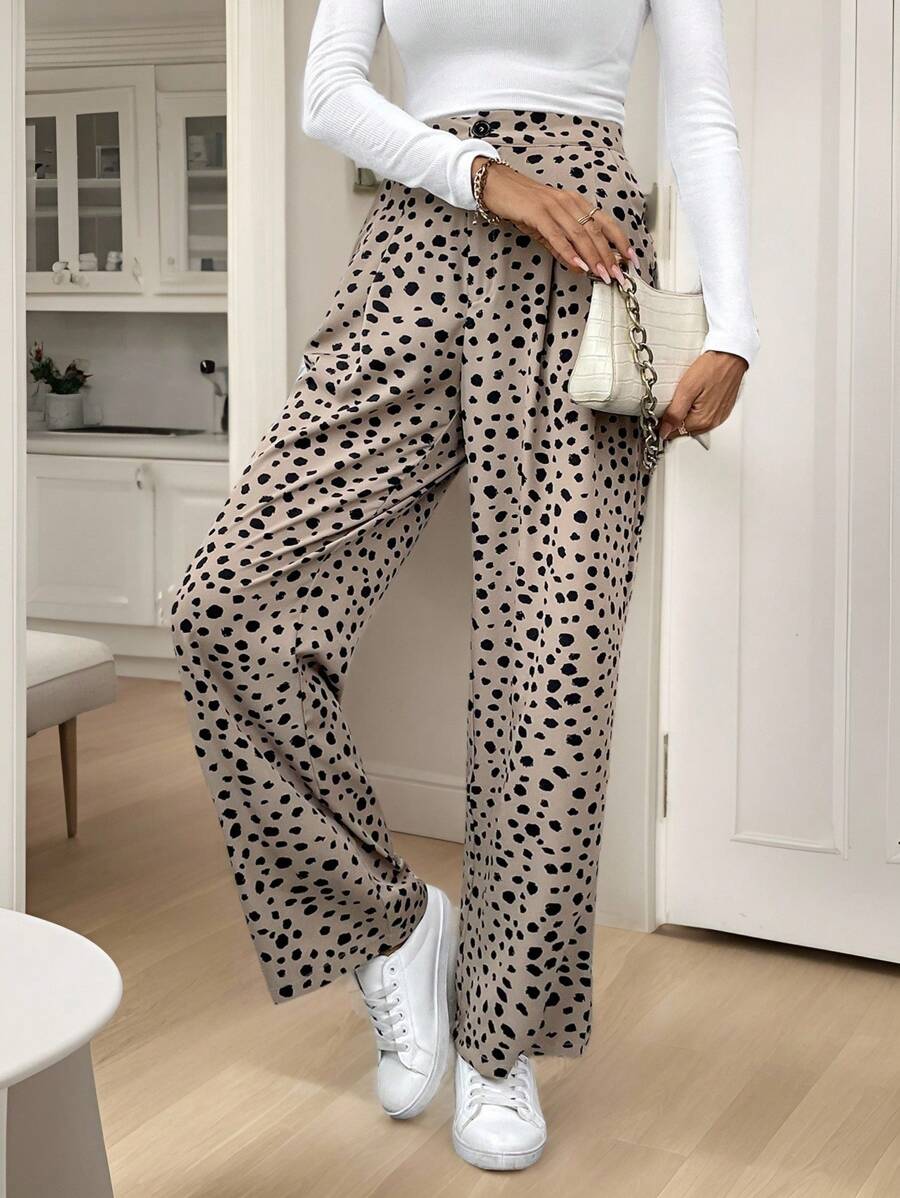 SHEIN Frenchy Women's  Fall  Vacation Casual All-Over Print Straight Leg Pants - Multicolor - View 1