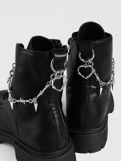 ROMWE 2pcs Gothic Punk Style Dark Thorn Heart Chain DIY Shoe Decorations, Add Mysterious Vibe To Your Shoes, Suitable For Women And Men - Compact, Delicate, Multifunctional Fashion Item, Halloween Holiday Shoe & Boot Decor