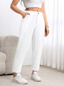 EMERY ROSE 大码女式休闲牛仔锥形裤，无弹力，折扣 - 白色 - 查看 3