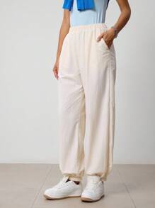 Hanevo Damen einfarbige Sport Lauf Tennis Hose mit Seitentaschen und Knöchelbündchen, sportliche Herbstkleidung für Frauen