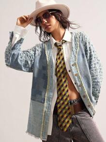 Bohemela 女士时尚休闲度假牛仔纽扣衬衫 - 藍色 - 查看 6