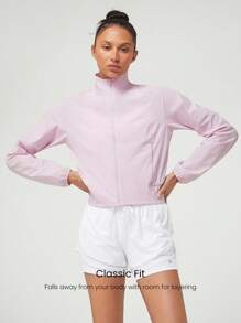 GLOWMODE 4-Way Stretch Zippered Stand Collar Track Jacket With Zippered Pockets Tennis Golf - Pink - View 4