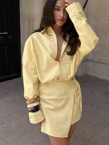 INAWLY Women's Fashionable Tie-Up Mini Wrap Dress, Spring/Autumn Fall Cloth For Women