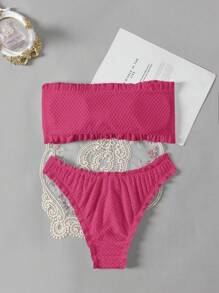 Swim Mod 女士纯色抹胸性感比基尼套装，海滩度假 - 玫紅色 - 查看 2