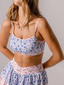 Aralina 花卉印花无袖高腰运动荷叶边短款和短裙两件套，带口袋 - 彩色 - 查看 6