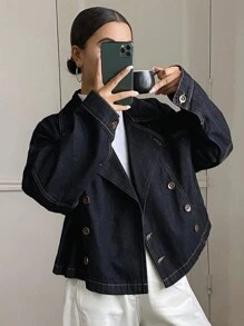 DAZY Women's Short Lapel Loose Denim Jacket And Coat