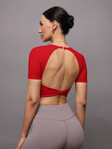 Activina Top abierto de espalda rojo para mujer para yoga y pilates - Rojo - Ver 4