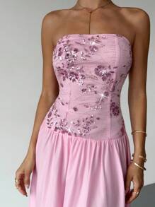 Firerie Váy maxi cao thấp họa tiết hoa sequin màu hồng dành cho nữ, Váy đi nghỉ lãng mạn, Váy phù dâu dự tiệc cưới, Váy maxi không dây thanh lịch, Sang trọng, Gợi cảm, Nghỉ dưỡng, Bãi biển, Boho, Hawaii, Lãng mạn, Hẹn hò, Tiệc tùng, Mùa cưới, Lễ tốt nghiệp, Vũ hội, Trang phục biểu diễn, Hòa nhạc - Hồng - Xem 7